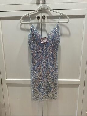 NWT Cousin Couture Light Blue Sequin Sparkle Into The Night Mini Dress - M